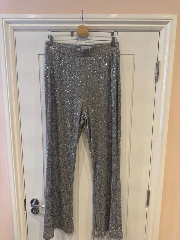ASOS Design ASOs Design Silver Sequin Flare trousers size 14