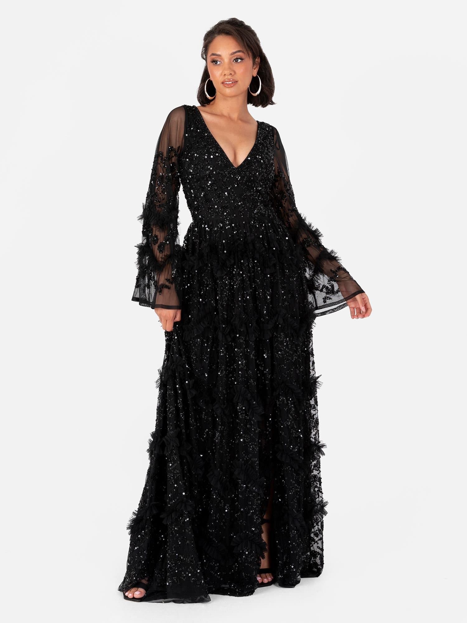 Maya Deluxe Maya Deluxe Women's Fully Embellished Maxi Dress in Black