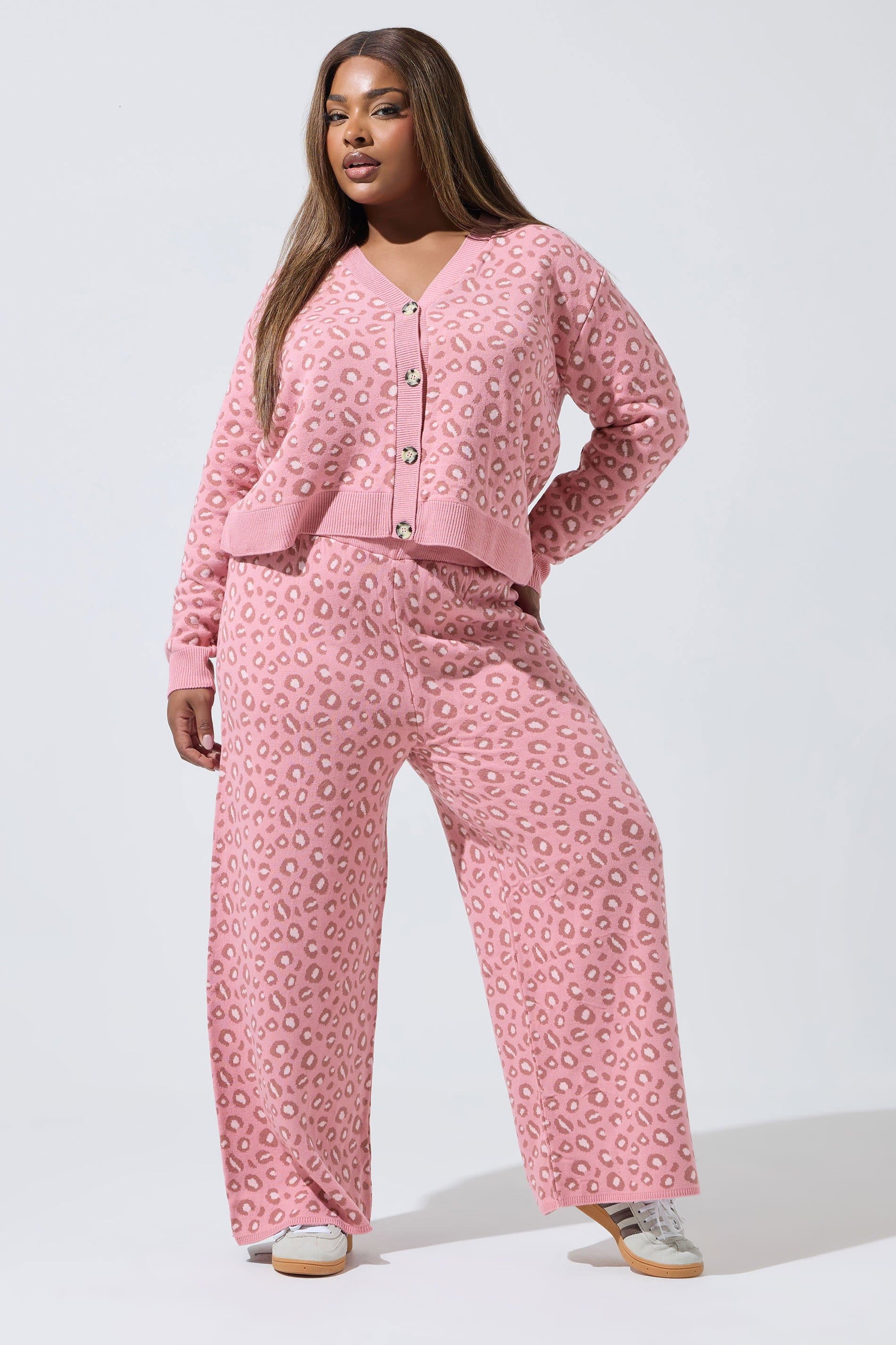 Limited Collection Plus Size Pink Leopard Print Wide Leg Trousers