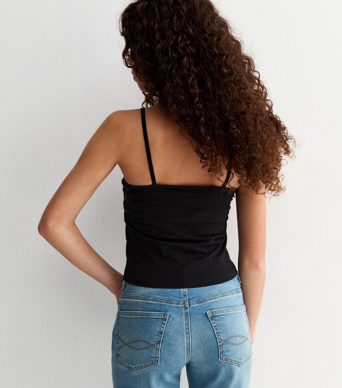 New Look Girls' Black Lace Trim V-Neck Fitted Cami Top New Look - 4