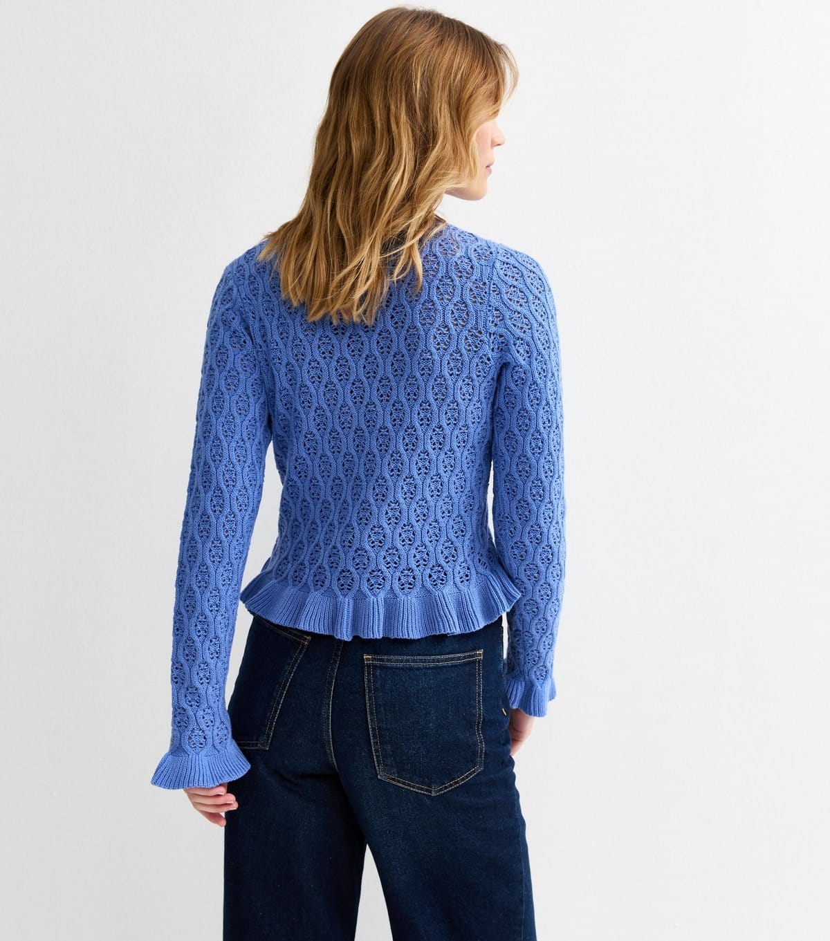 New Look Women's Blue Cotton Rich Pointelle Frill Trim Jumper New Look - 4