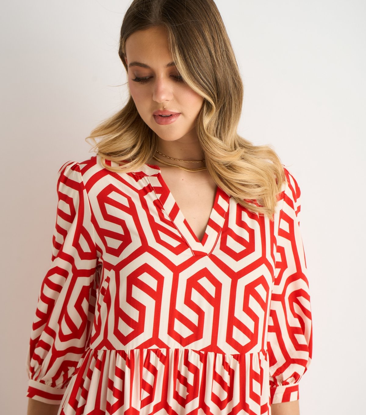 Gini London Women's Red Geometric Print Midi Dress Gini London New Look - 2