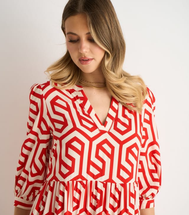 Gini London Women's Red Geometric Print Midi Dress Gini London New Look - 2