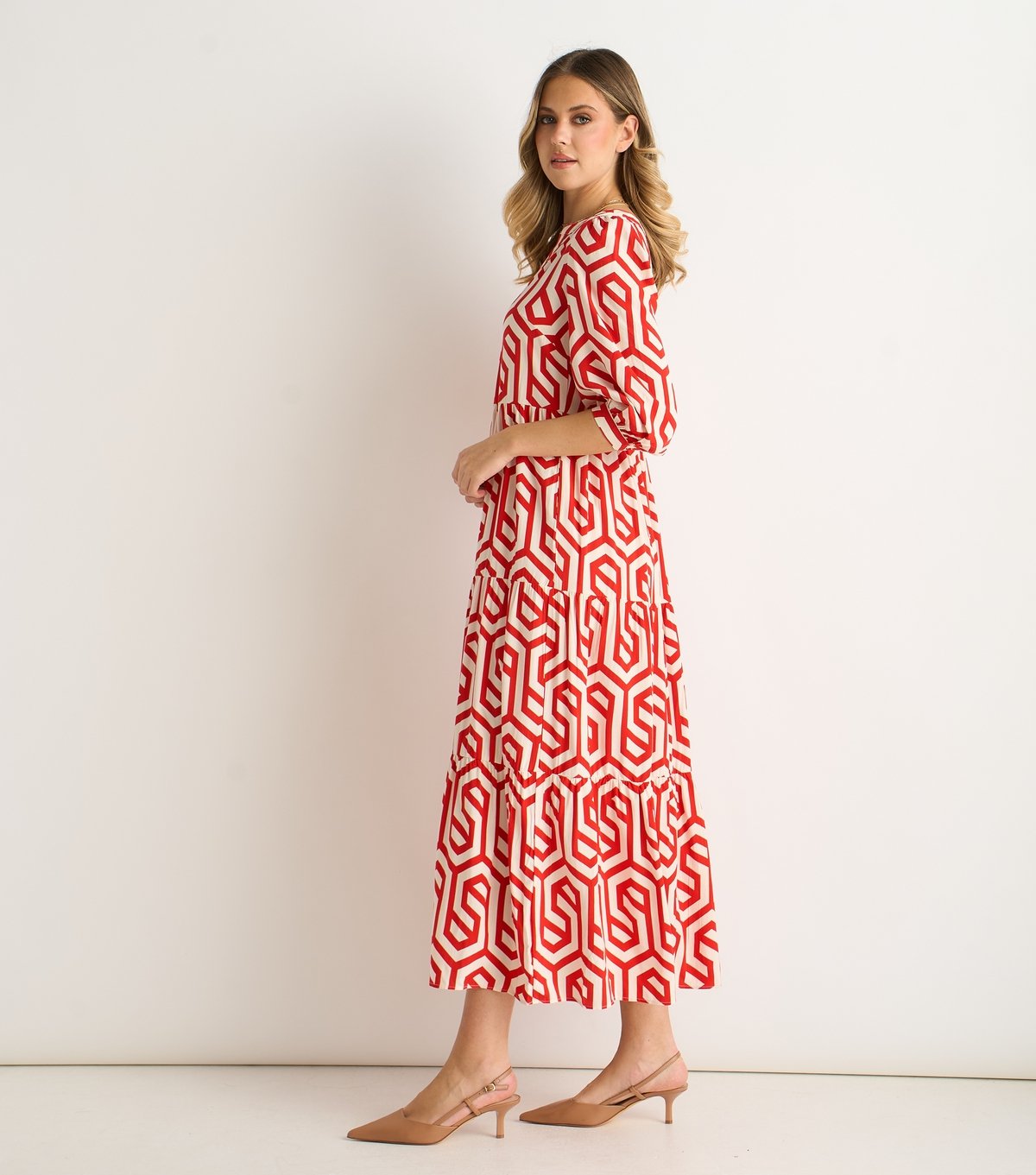 Gini London Women's Red Geometric Print Midi Dress Gini London New Look - 3