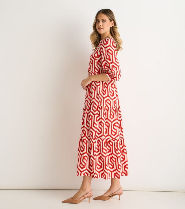 Gini London Women's Red Geometric Print Midi Dress Gini London New Look - 3