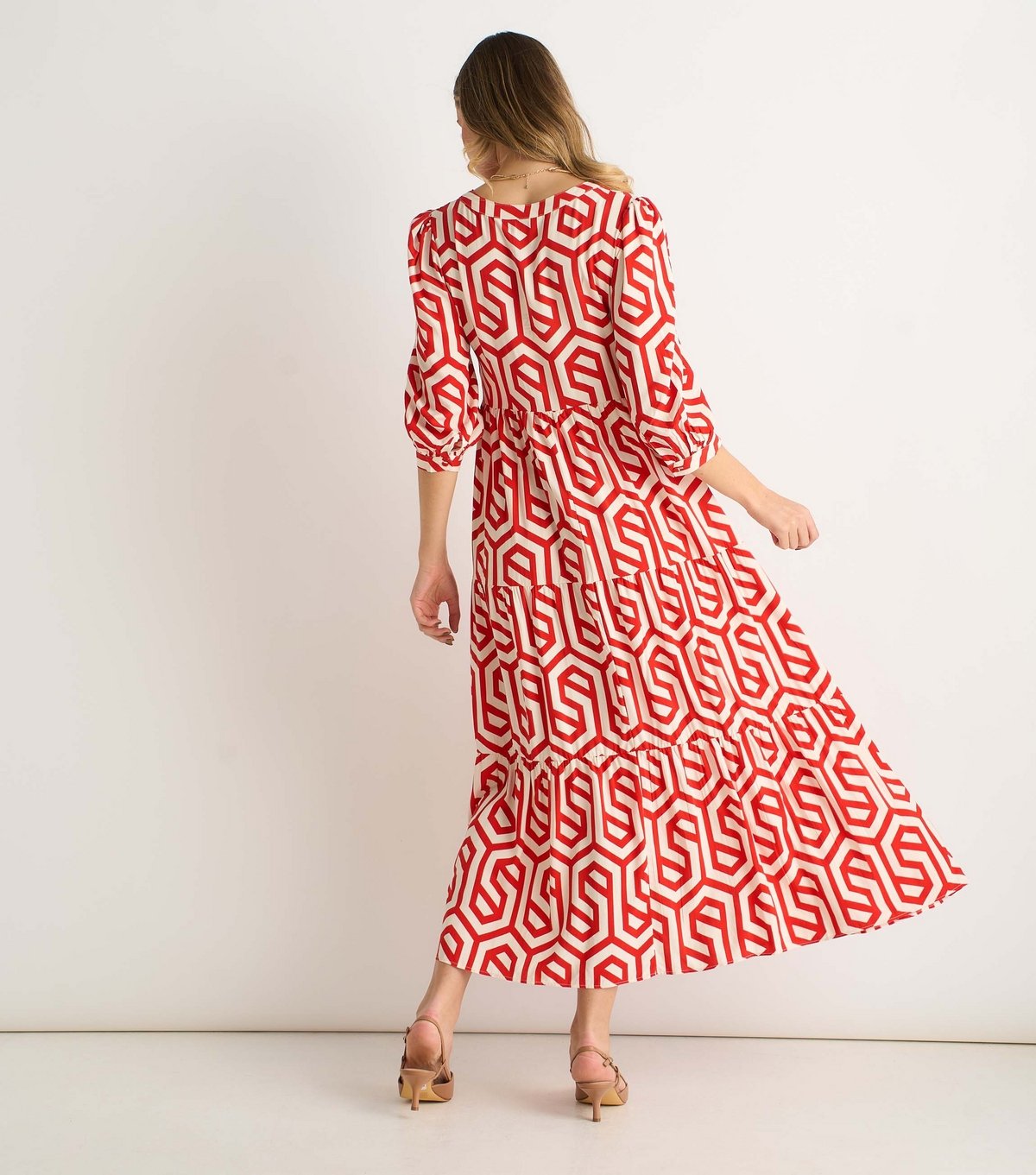 Gini London Women's Red Geometric Print Midi Dress Gini London New Look - 4