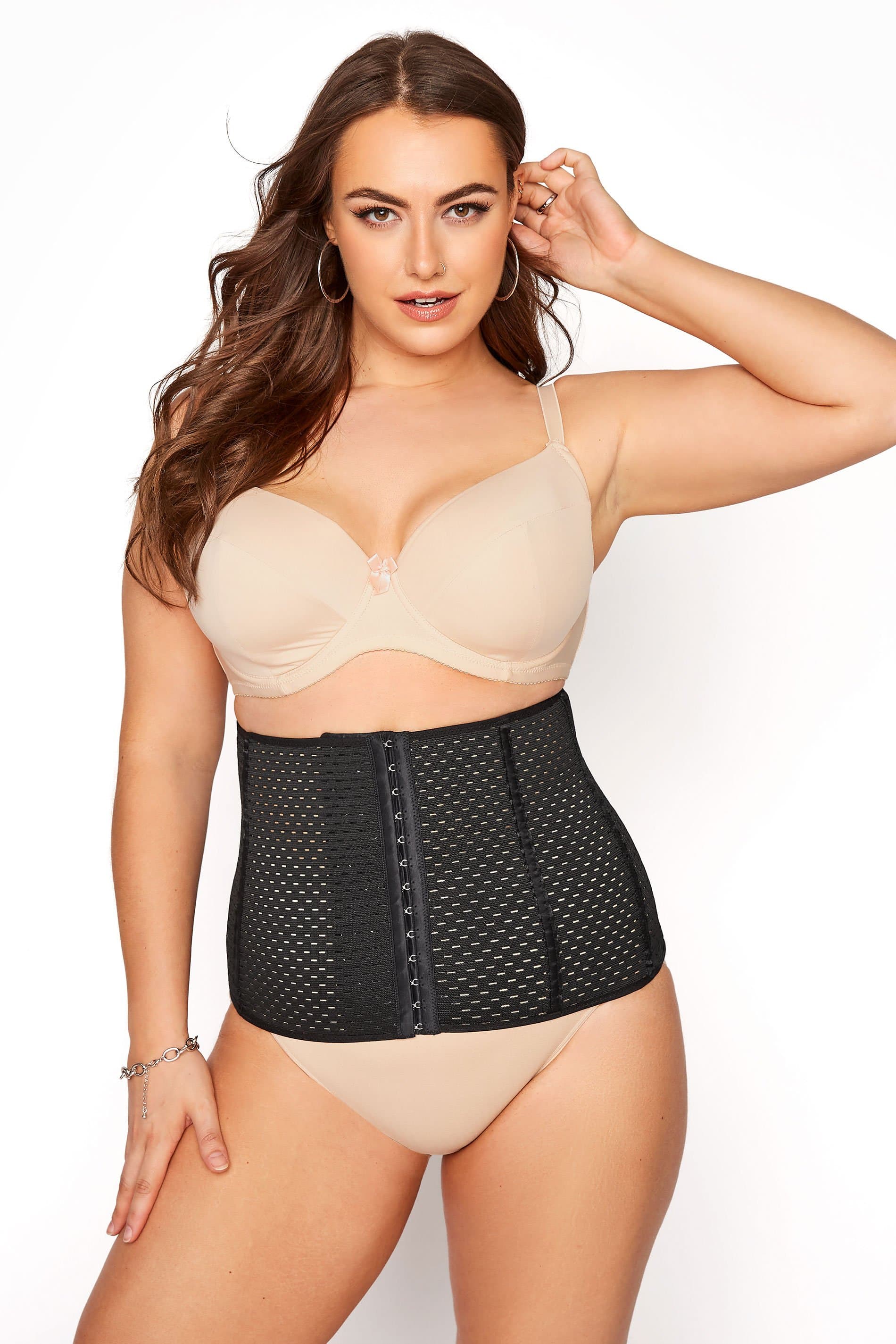 Yours Plus Size Black Textured Mesh Hook & Eye Control Belly Band