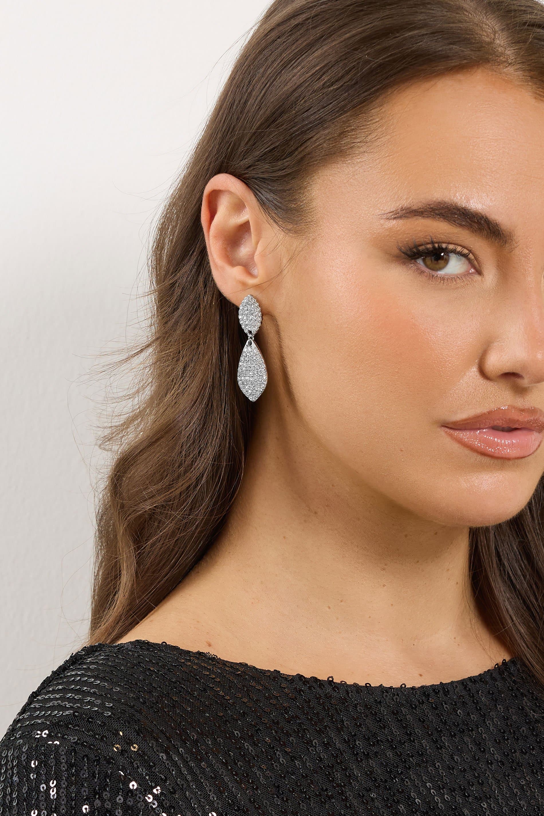 Yours Silver Tone Diamante Double Drop Earrings