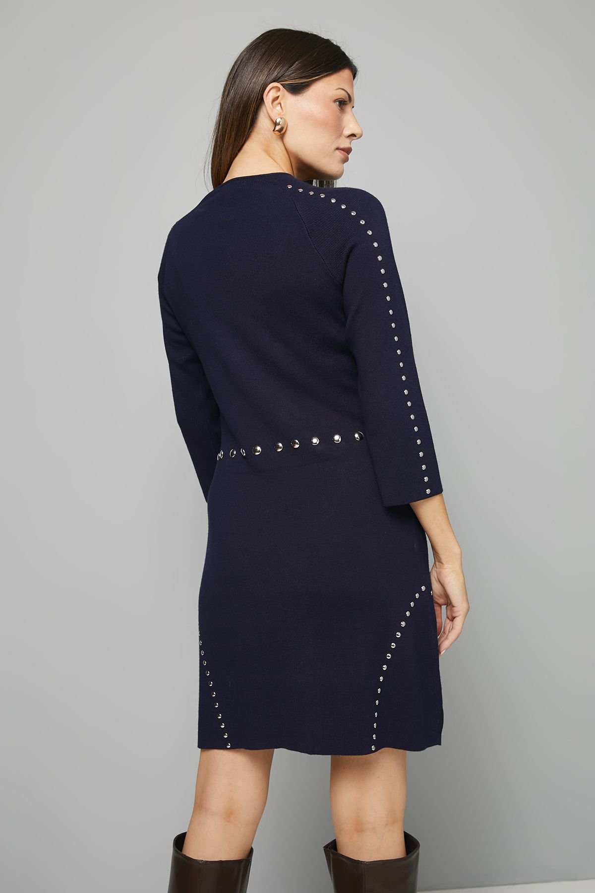 Wallis Wallis Women's Stud Knitted Dress in Navy - 3