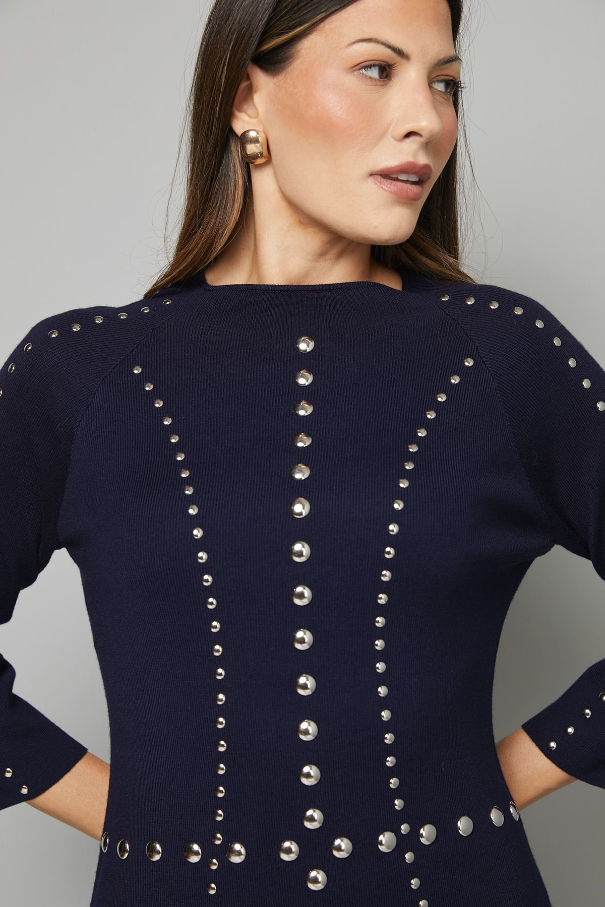 Wallis Wallis Women's Stud Knitted Dress in Navy - 4