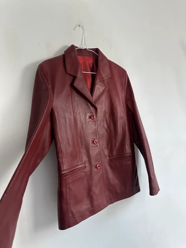 leonys piel Real leather blazer jacket burgundy red 10 new bnwot luxury soft supple