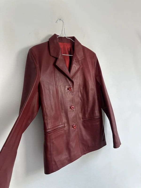 leonys piel Real leather blazer jacket burgundy red 10 new bnwot luxury soft supple - 1