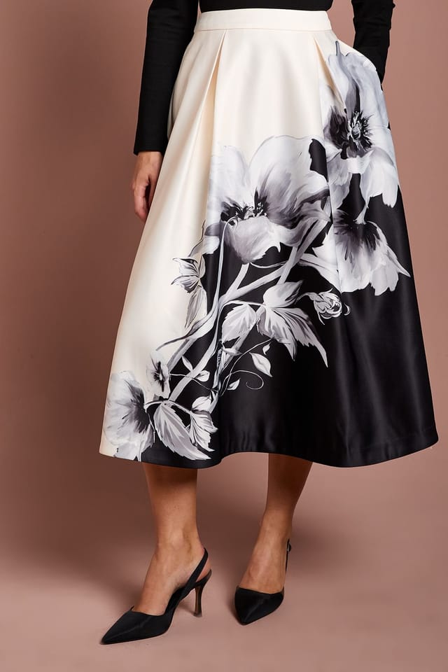 Coast Coast Women's Satin Midi Skirt With Placement Print in Black - 2