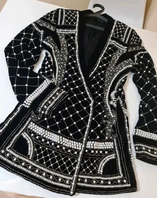PrettyLittleThing Velvet embroidered blazer embellished pearls