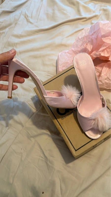 ASOS Satin pink pom pom fluff heels