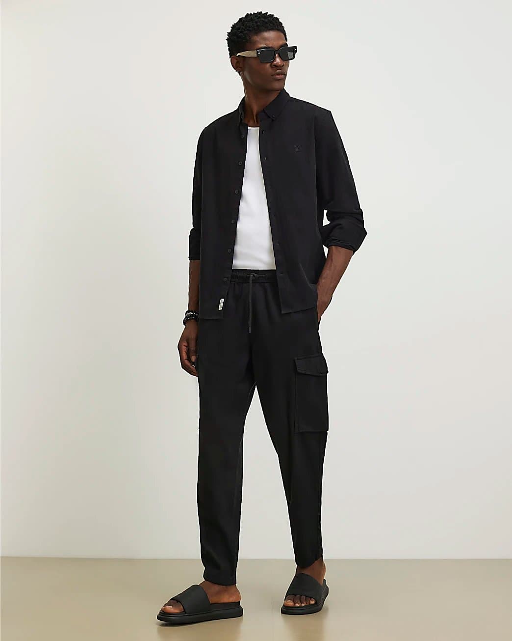 River Island Mens River Island Black Slim Fit Cargo Trousers
