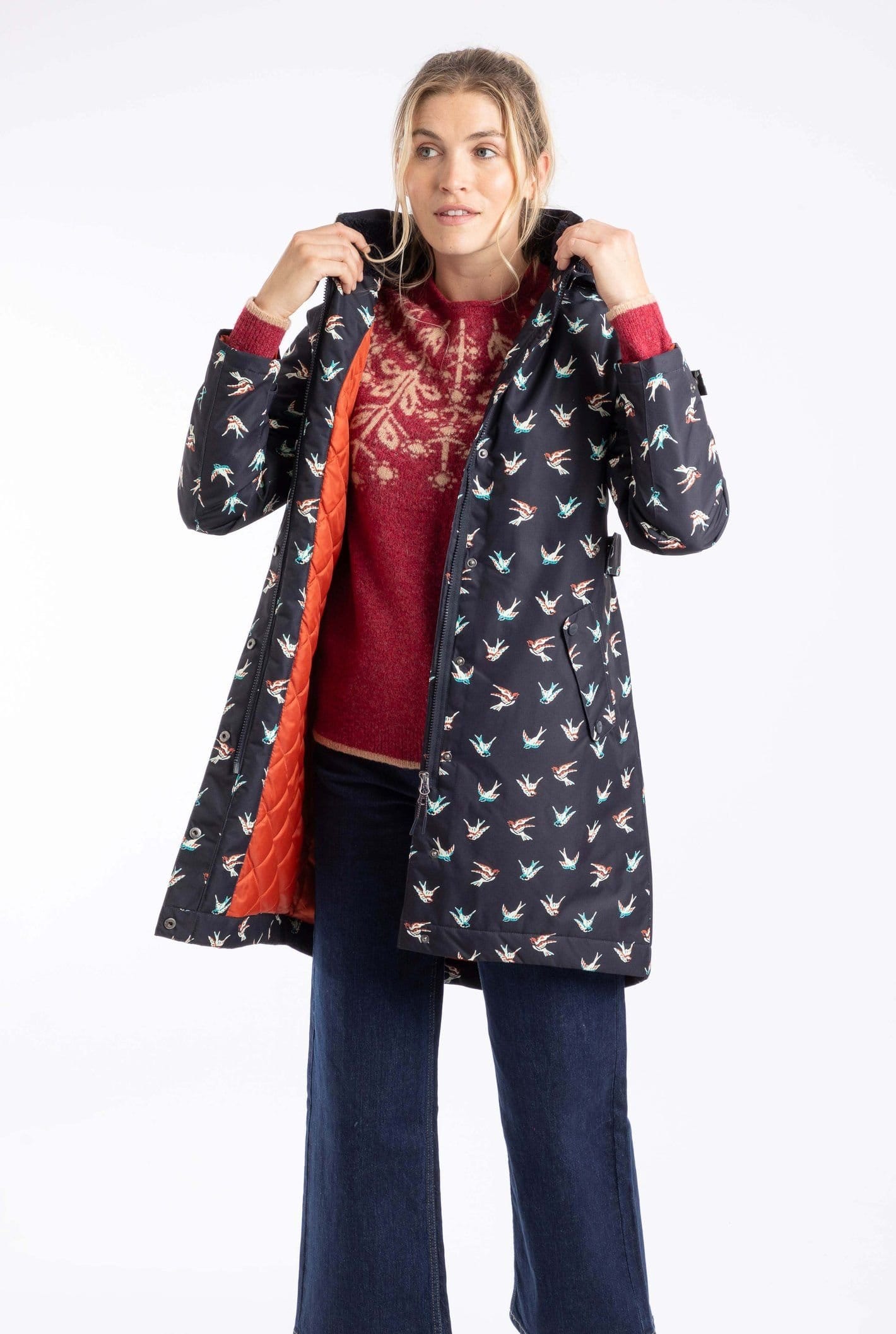 Weird Fish Weird Fish Women's Sena Printed Waterproof Coat in Dark Blue - 4