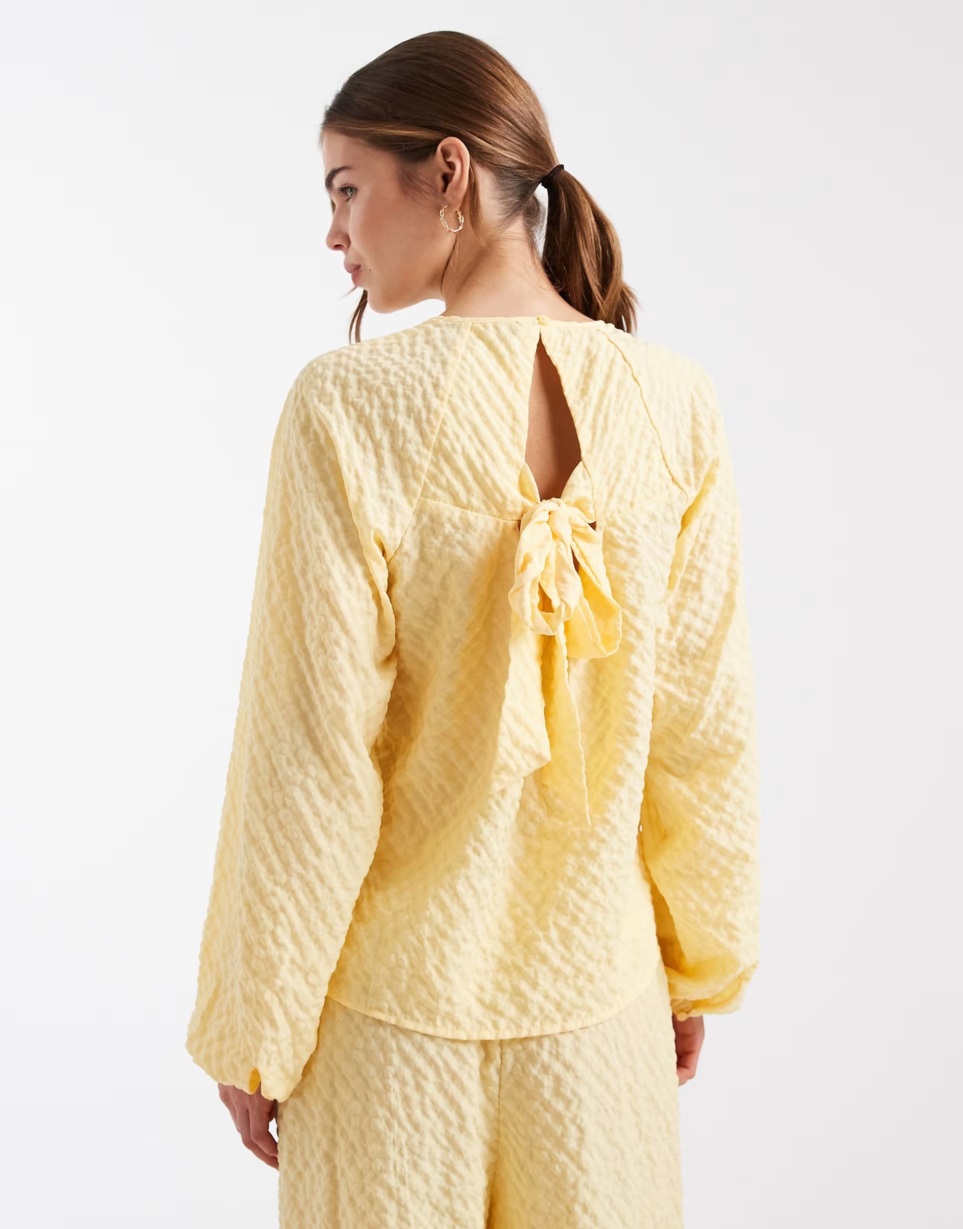 ASOS Vero Moda bow back textured long sleeve top co-ord in yellow