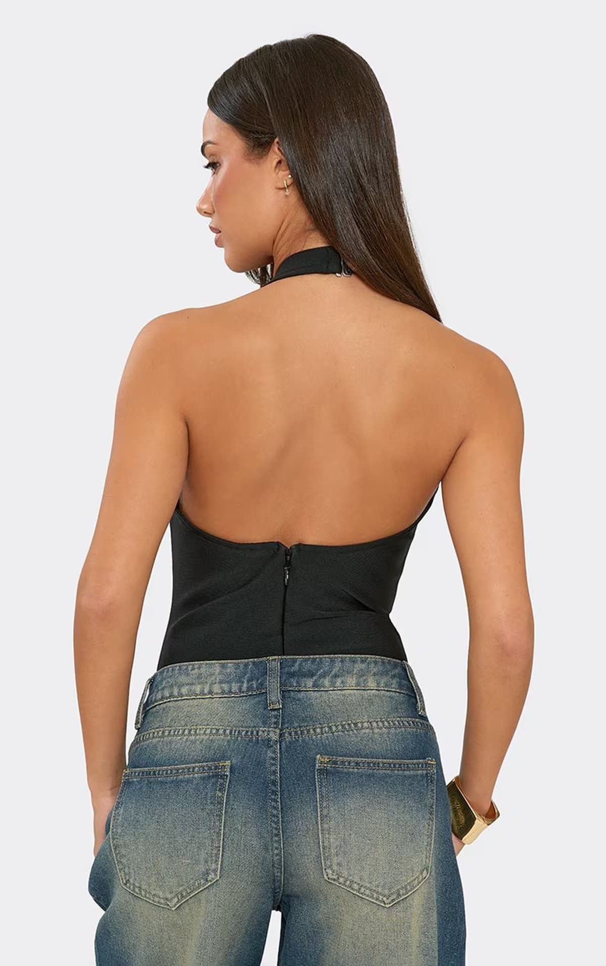 EGO Halterneck Cup Detail Corset Top In Black Bandage, Women's Size UK 6