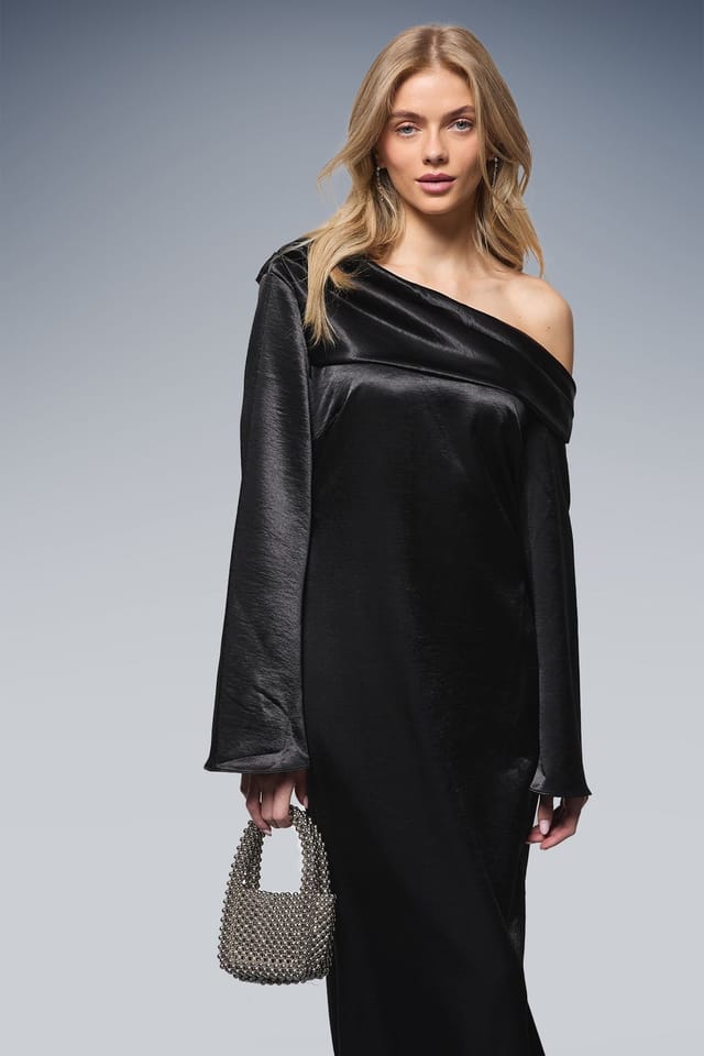 Oasis Oasis Women's Satin Off-The Shoulder Slip Dress in Black - 2