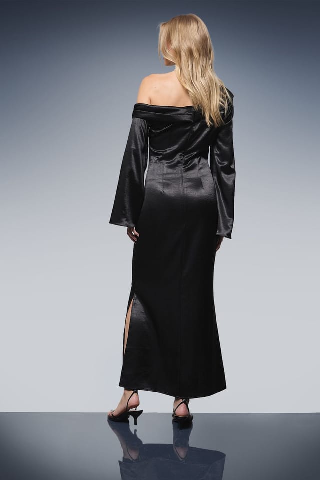 Oasis Oasis Women's Satin Off-The Shoulder Slip Dress in Black - 3