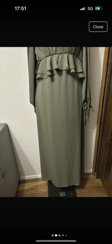 ASOS Design sage khaki green maxi long sleeve dress ruffle frill waist modest elegant classic size 10 - 1