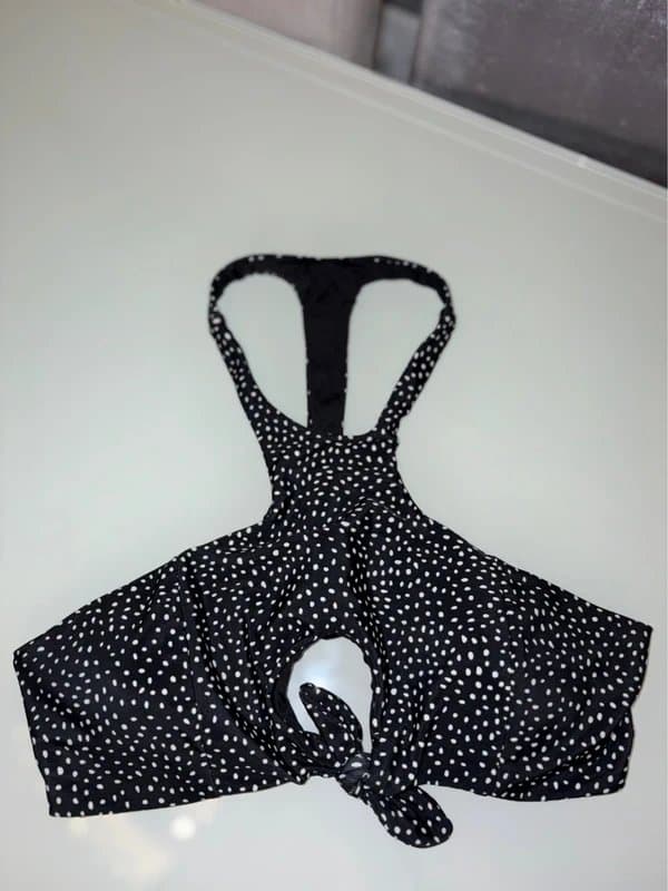 Minkpink NEW designer MinkPink bikini set black white polka dot spotty halter crossover racer back top 8 - 10