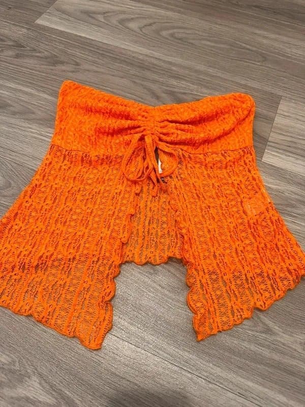 New Look New Look Orange Lace Ruched Slit Hem Bandeau Top - Size 12