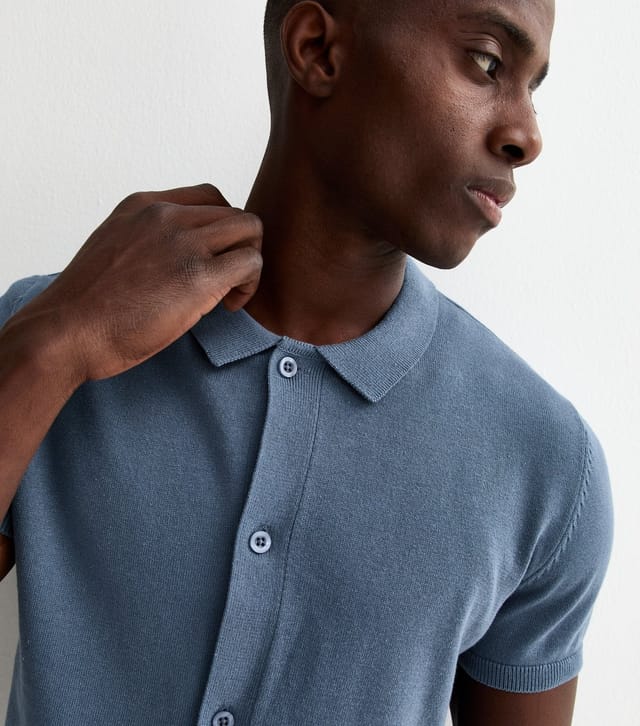 New Look Men's Dark Blue Regular Button Through Polo Top New Look - 2