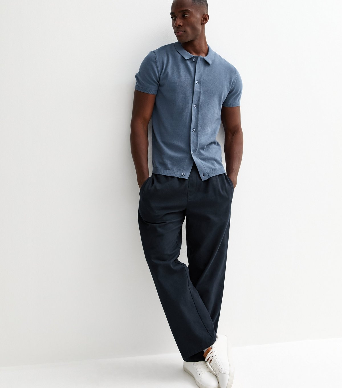 New Look Men's Dark Blue Regular Button Through Polo Top New Look - 3