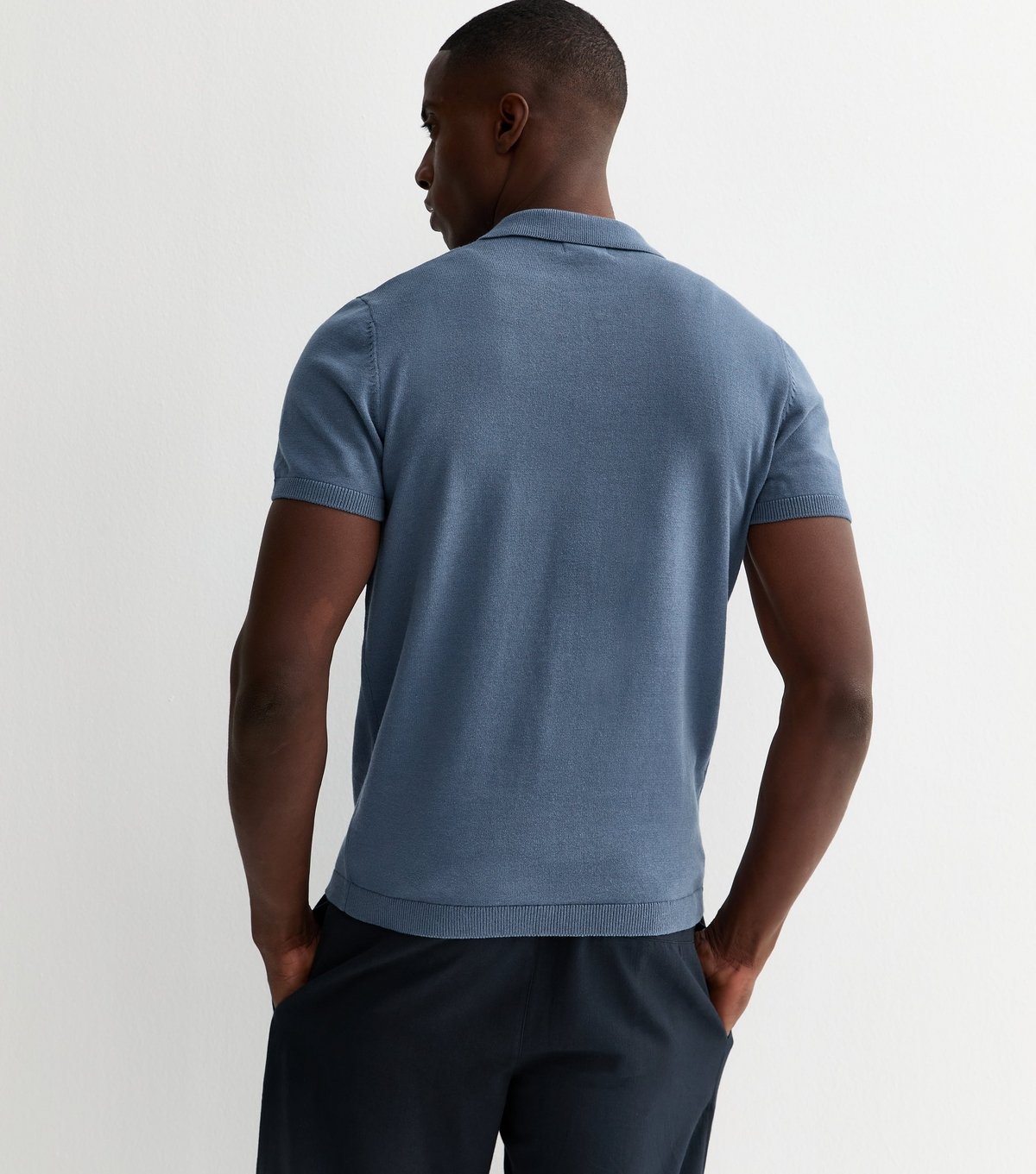 New Look Men's Dark Blue Regular Button Through Polo Top New Look - 4