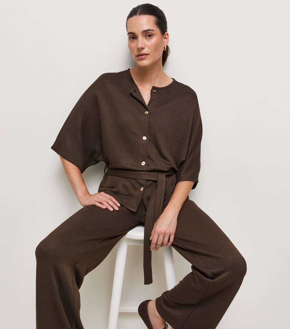 New Look Women's Dark Brown Soft Touch Batwing Belt Tie Cardigan New Look