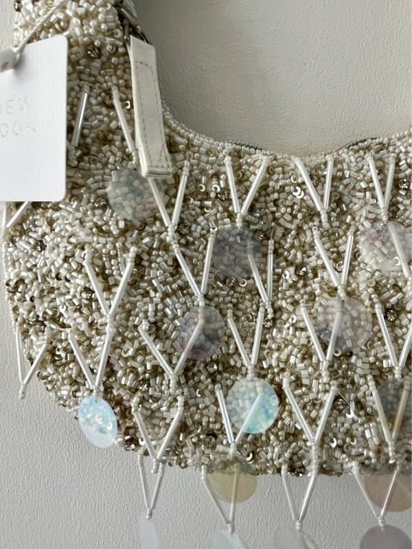New Look New look Cream White Iridescent Pearl Sequin Tassel Heavily Beaded Embellished Shoulder Bag