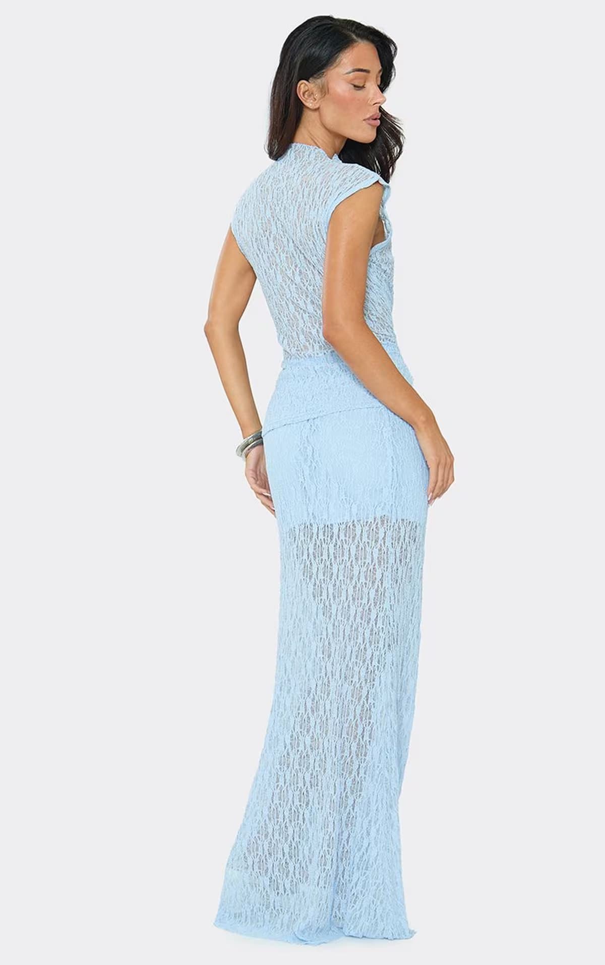 EGO Mid Rise A-Line Maxi Skirt In Light Blue Texture, Women's Size UK S/M