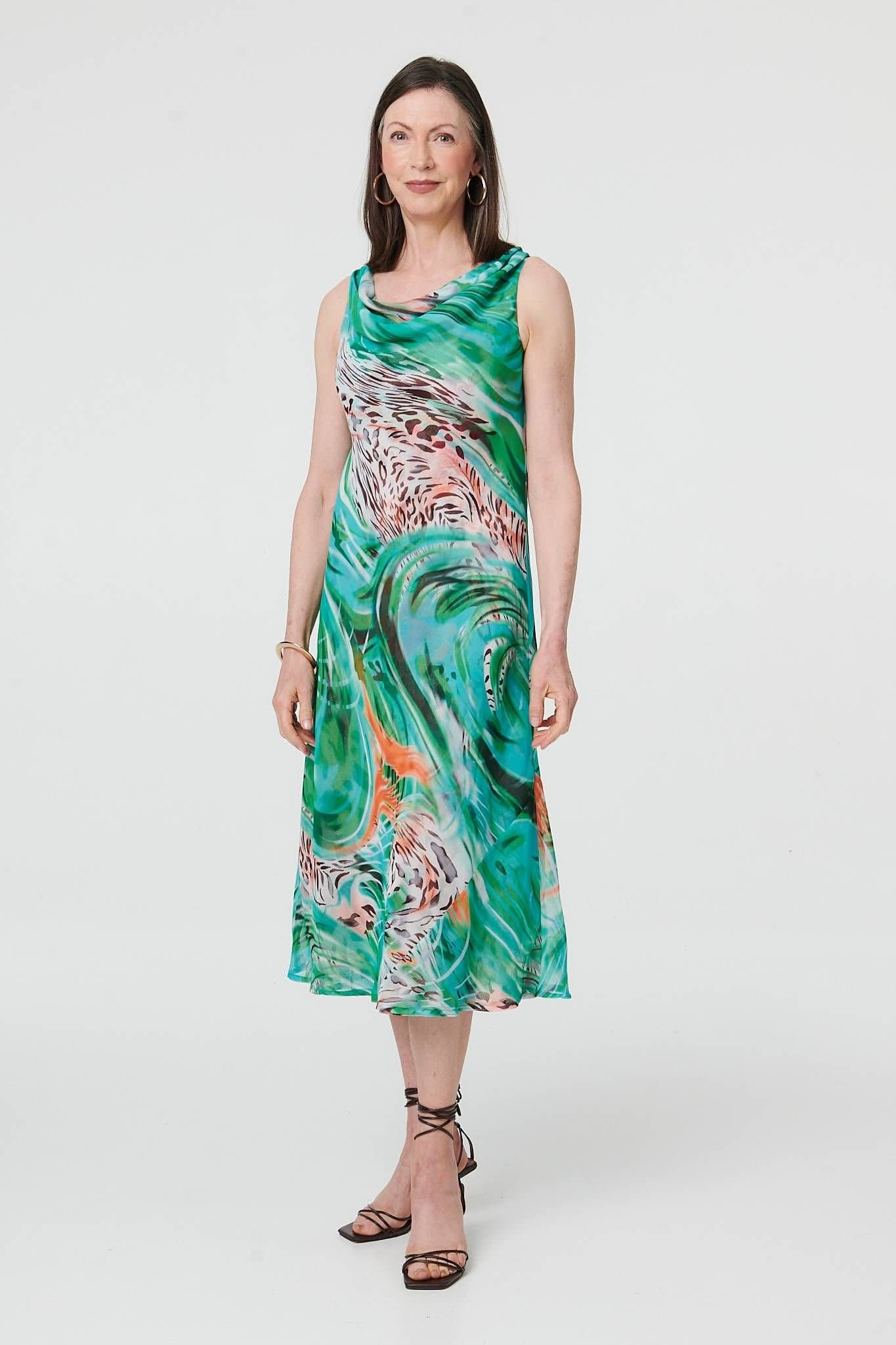Izabel London Izabel London Women's Reversible Printed Sleeveless Midi Dress in Green