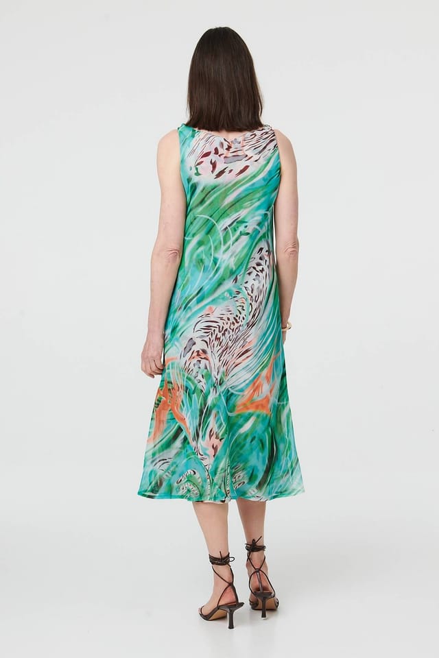 Izabel London Izabel London Women's Reversible Printed Sleeveless Midi Dress in Green - 3