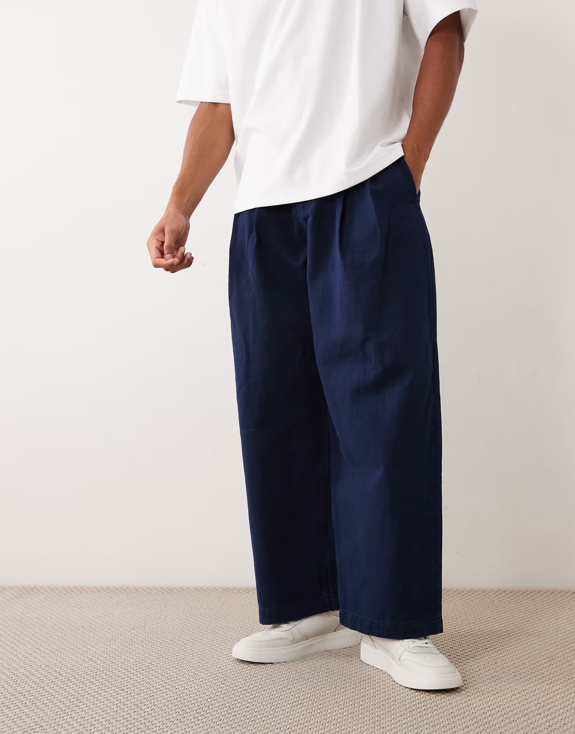 ASOS ASOS Navy Barrel Trousers with Pleats