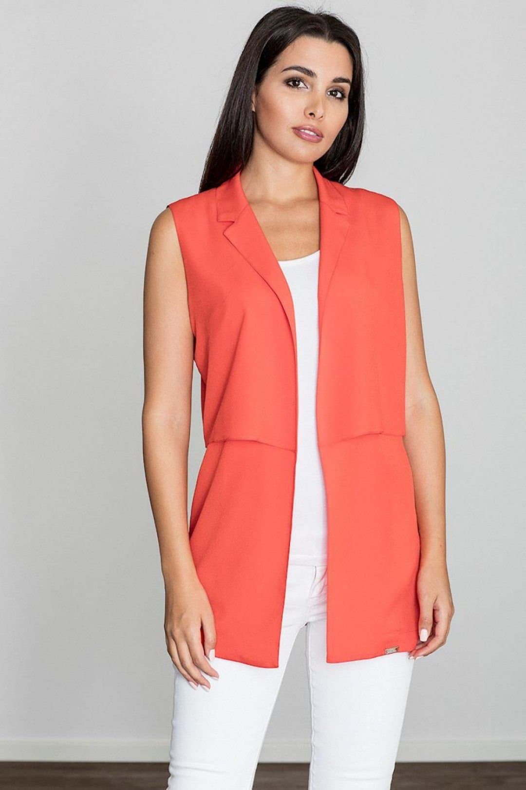 Love Lace Love Lace Women's Lightweight Long Collar Vest Loose Fit in Red