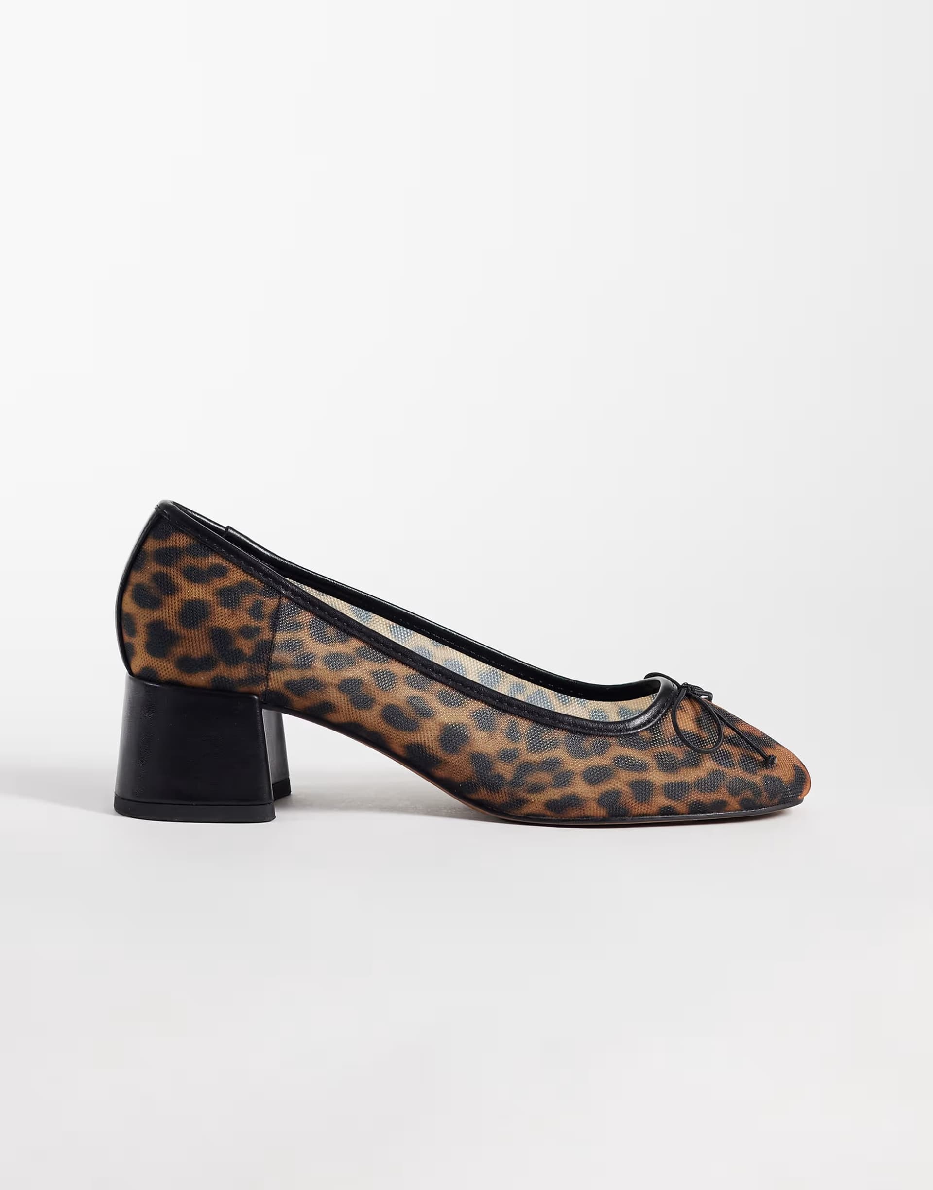 ASOS ASOS DESIGN Sweet Pea bow detail block heel mid shoes in leopard mesh