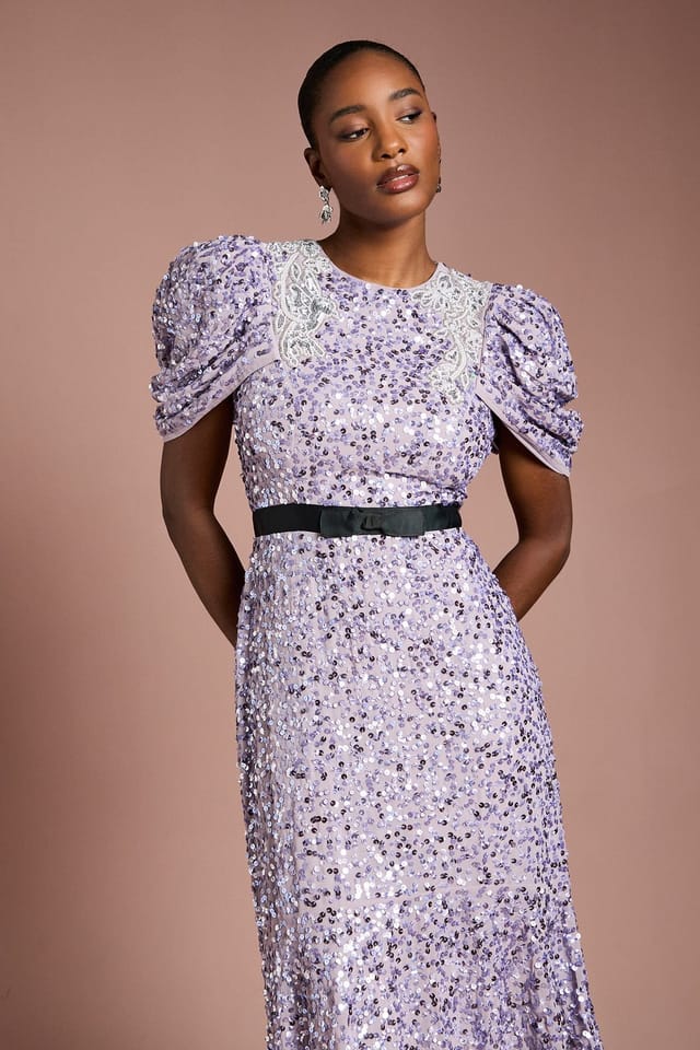 Coast Coast Women's Sequin Embellished Puff Sleeve Midi Dress in Lilac - 2