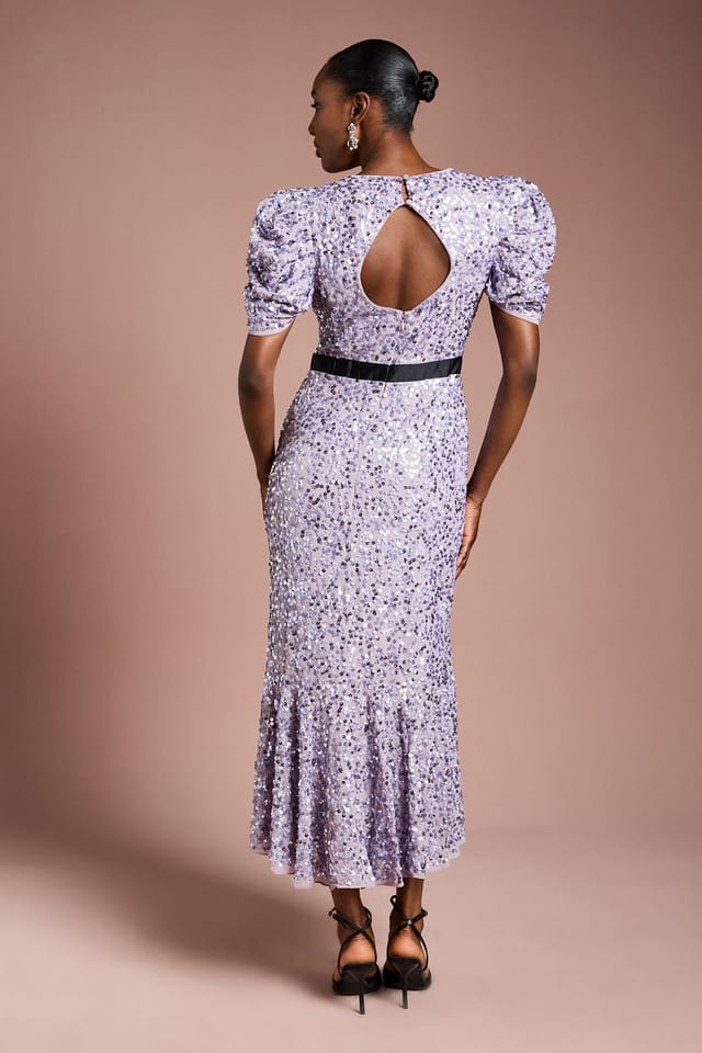 Coast Coast Women's Sequin Embellished Puff Sleeve Midi Dress in Lilac - 3
