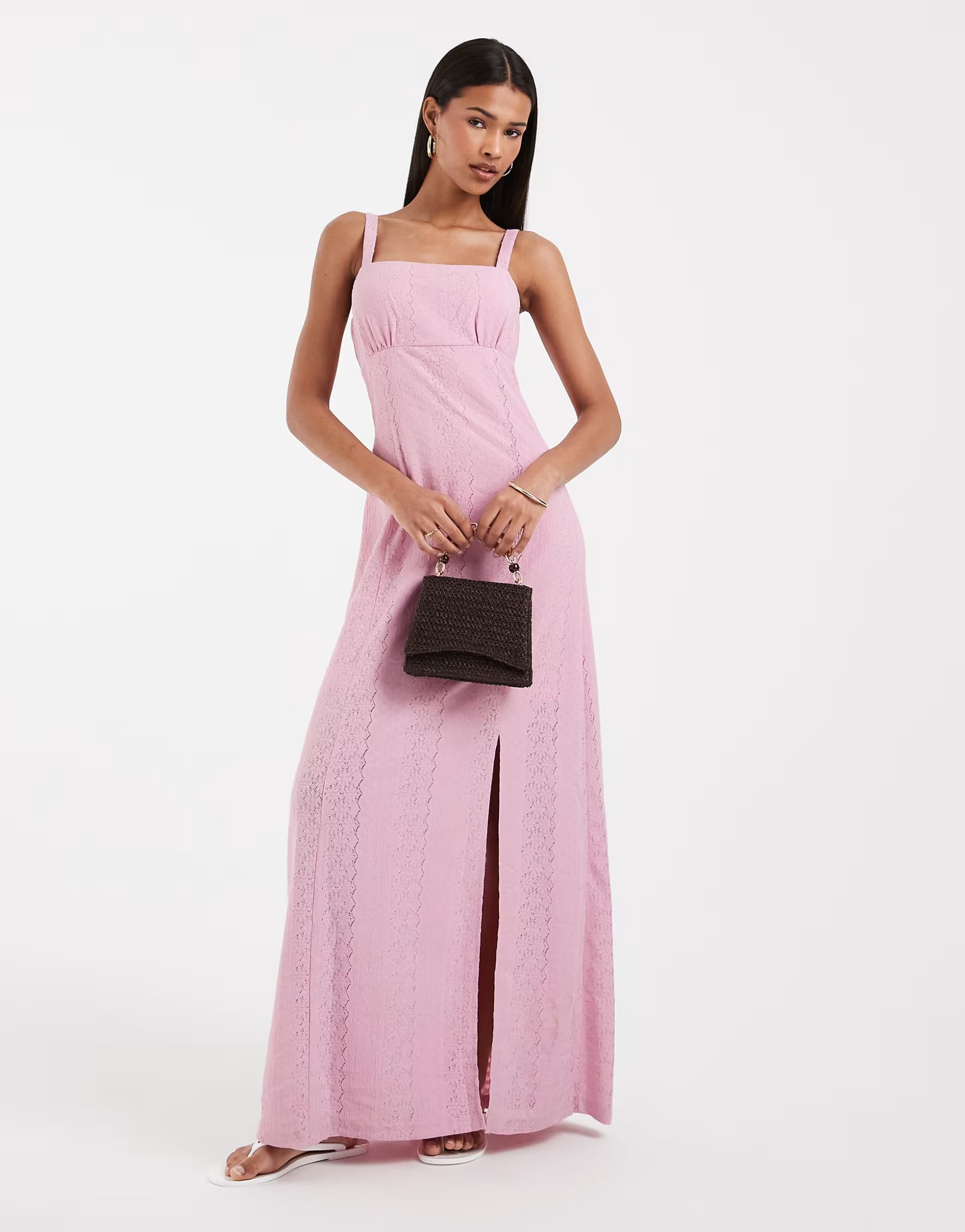 ASOS Vero Moda broderie cami maxi dress in light pink