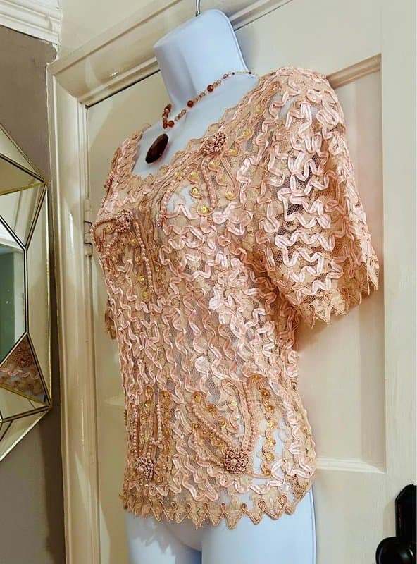 Sky Designs Lace embroidered pearl blouse top specification wedding Holiday evening 12-14