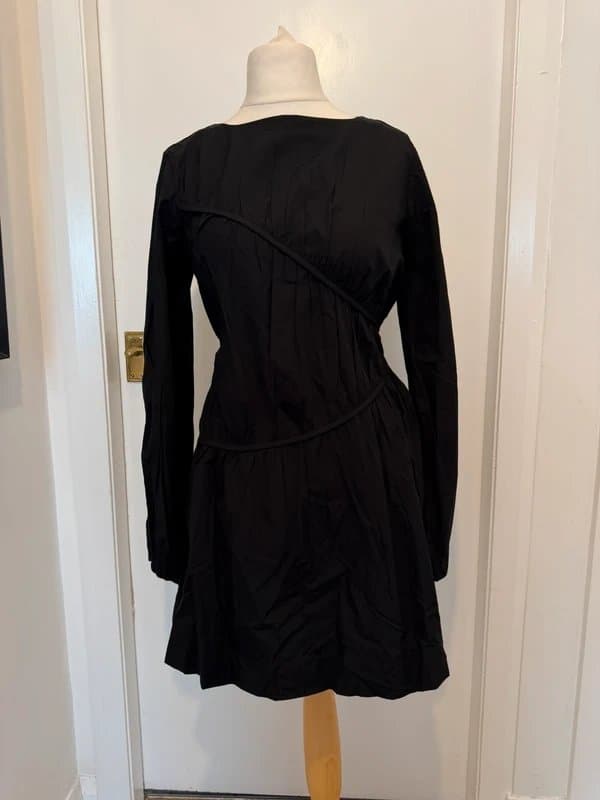 ASOS Design Black Cotton Mini Dress Long Sleeve, NWT - Size UK 8