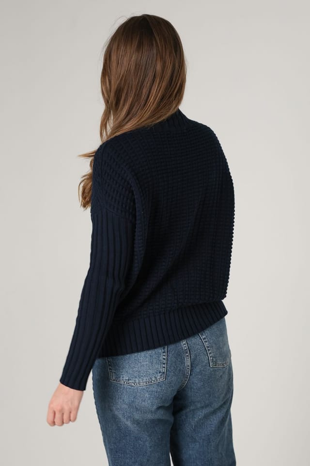 French Connection French Connection Women's Cotton Mozart Popcorn Knit High Neck Jumper in Navy - 2