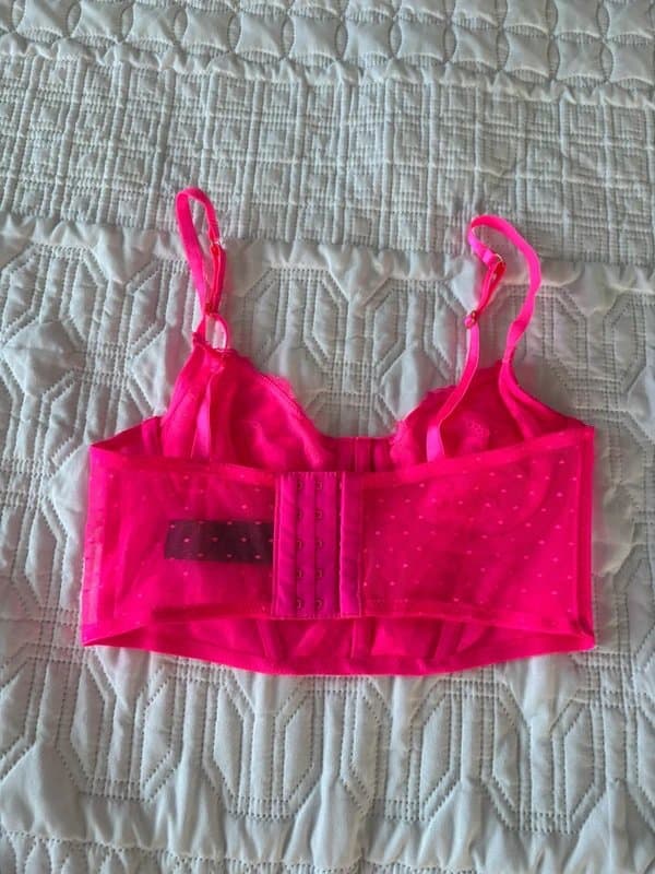 ASOS Design Hot pink lace and gold embroidery bralette