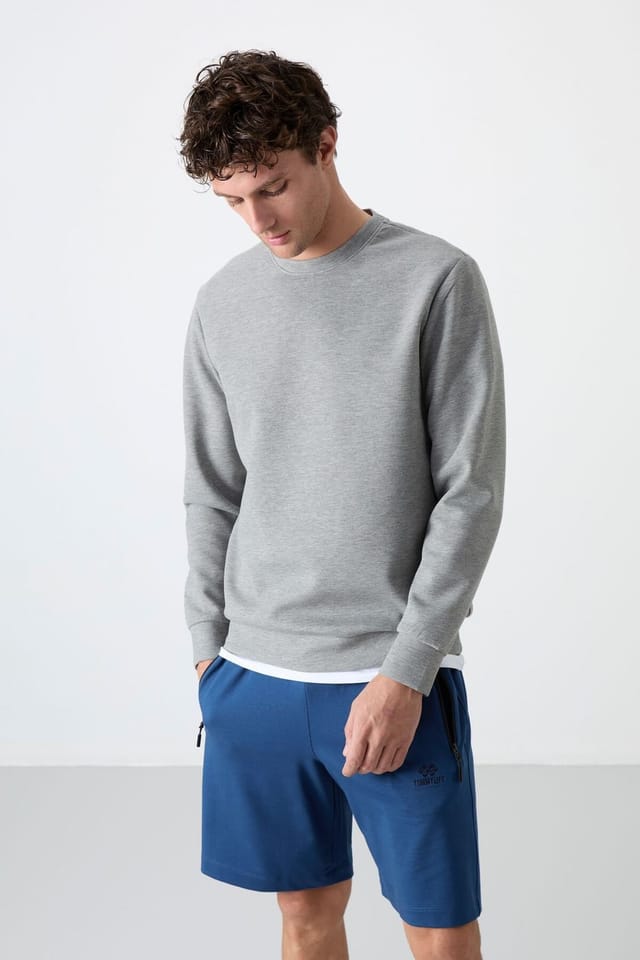 Tommy Life Tommy Life Men's Plain Crew Neck Sweatshirt in Light Grey - 2