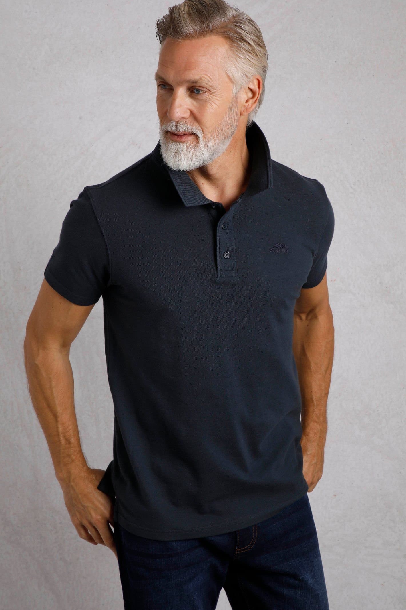Weird Fish Weird Fish Men's Giles Pique Polo Shirt in Navy