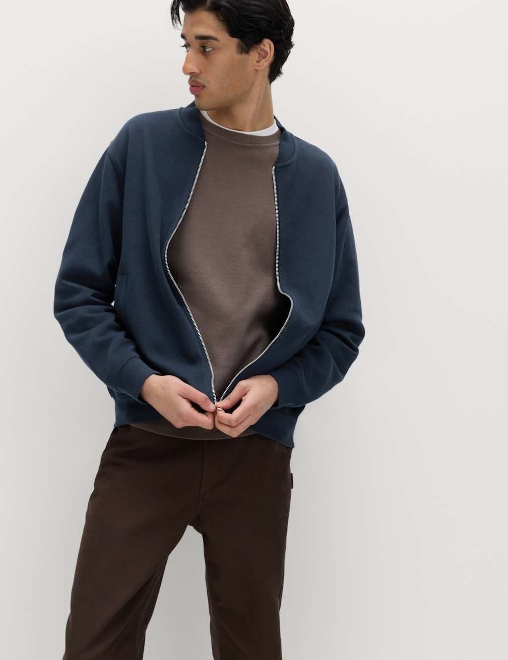 Marks & Spencer M&S Navy Cotton Blend Pique Bomber Jacket