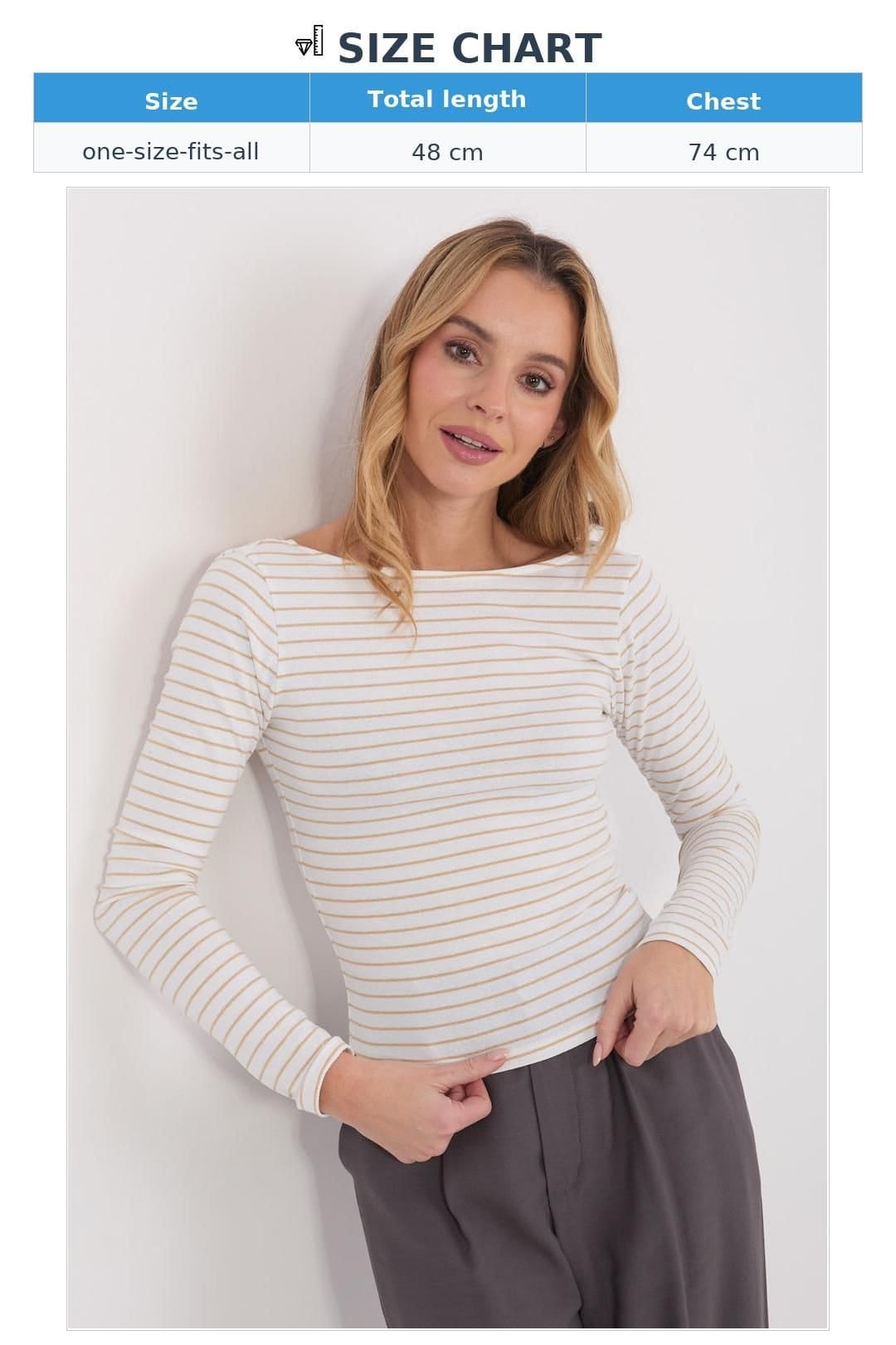 Love Lace Love Lace Women's Fitted Cotton Elastane Striped Long Sleeve Blouse in Beige - 4